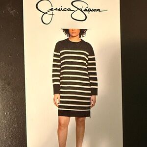 Jessica Simpson Black and White Striped Long Sleeve Knit Dress